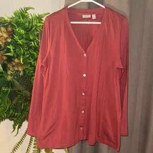 LOGO by Lori Goldstein THE CARDI long sleeve women’s button down shirt size LG